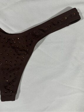 NEW $78 SKIMS [ Small ] Swarovski Sparkle Jersey Mini Thong in Cocoa Brown 6967